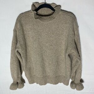5/$25 Shein Beige Ruffle Hem Ruffle Neck Turtleneck Sweater M